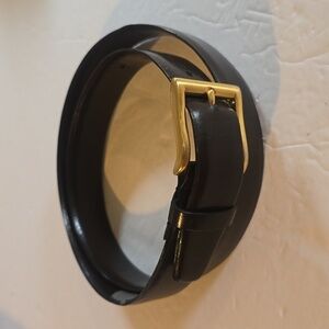 Mens Dark Brown Leather Belt w/ Gold tone Buckle Neutral Minimalist FLAW Sz.M/L